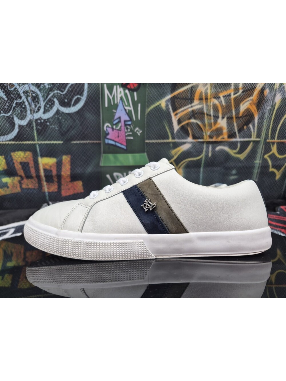 Lauren Ralph Lauren Janson II White Leather  Stripe Sneakers Womens 9w Mens 7.5M